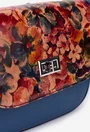 Poseta bleumarin din piele naturala cu imprimeu floral