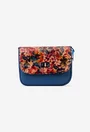 Poseta bleumarin din piele naturala cu imprimeu floral