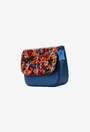 Poseta bleumarin din piele naturala cu imprimeu floral
