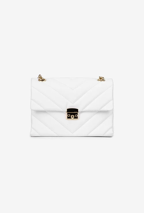 Poseta dama alba din piele naturala