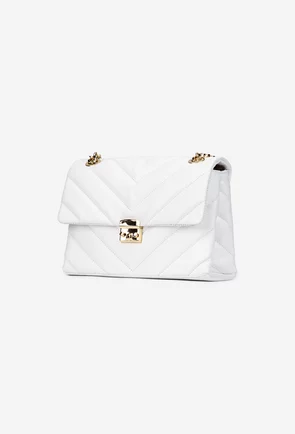 Poseta dama alba din piele naturala