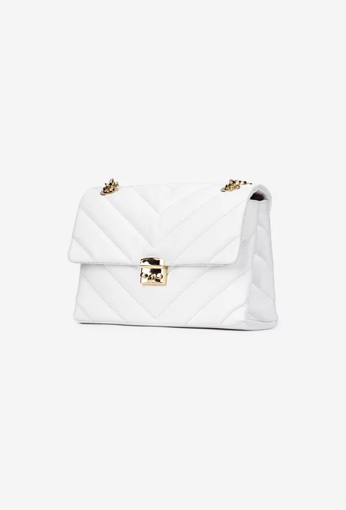 Poseta dama alba din piele naturala