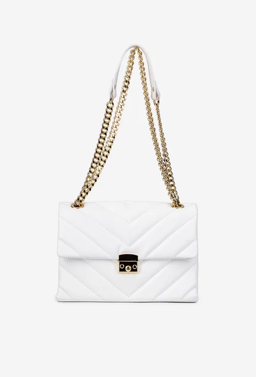 Poseta dama alba din piele naturala