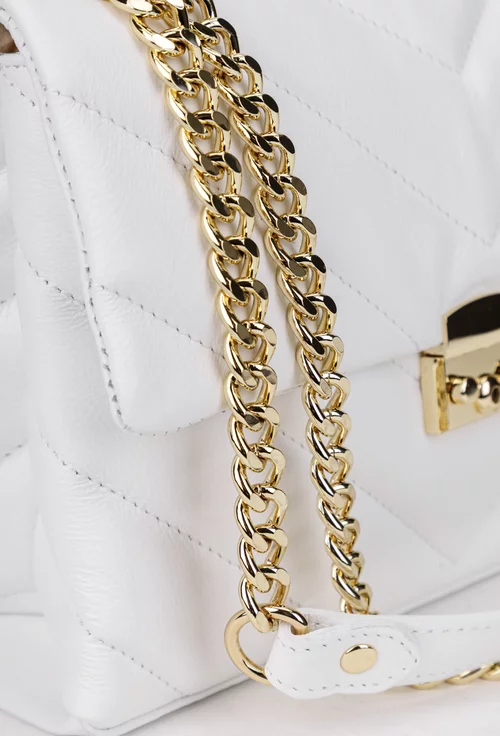 Poseta dama alba din piele naturala