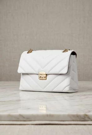 Poseta dama alba din piele naturala