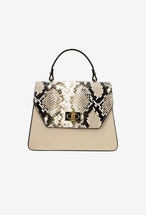Poseta dama bej din piele naturala cu imprimeu snake print