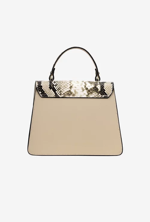 Poseta dama bej din piele naturala cu imprimeu snake print
