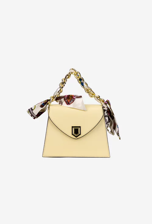 Poseta dama bej din piele naturala cu ornament