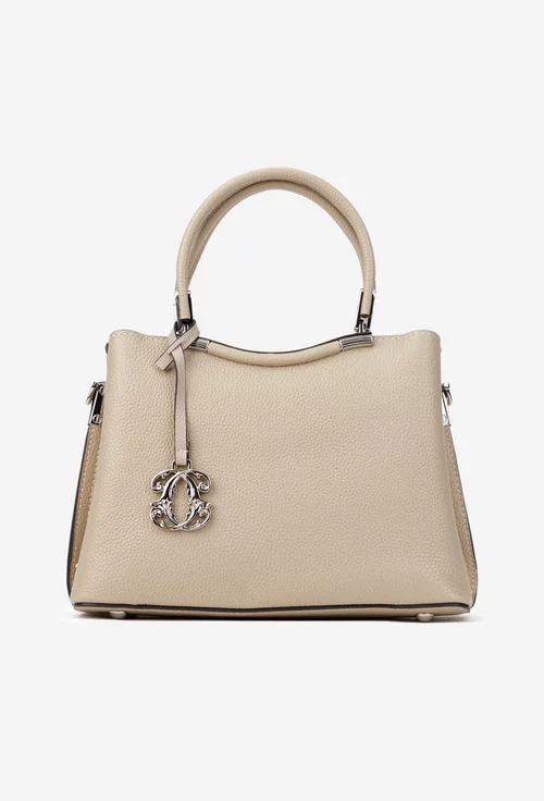 Poseta dama bej din piele texturata