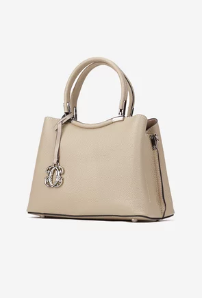 Poseta dama bej din piele texturata