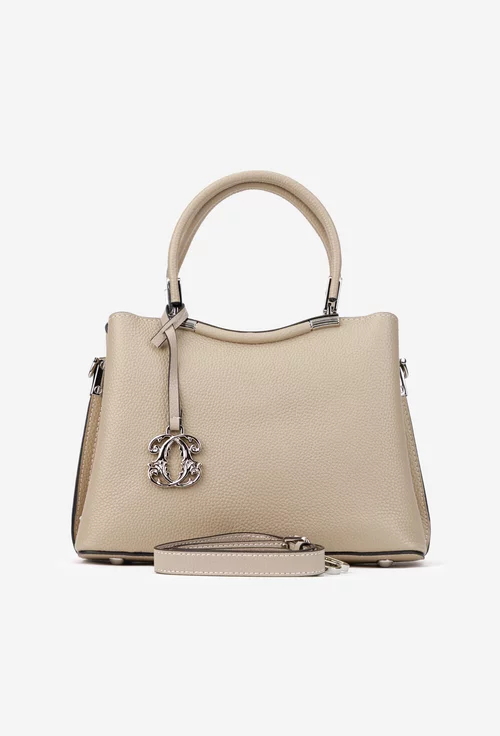 Poseta dama bej din piele texturata