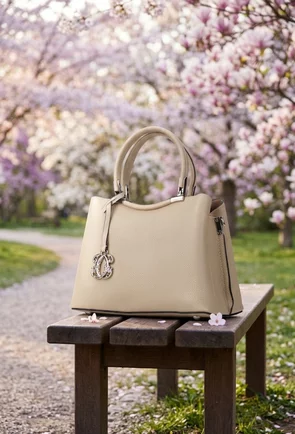 Poseta dama bej din piele texturata