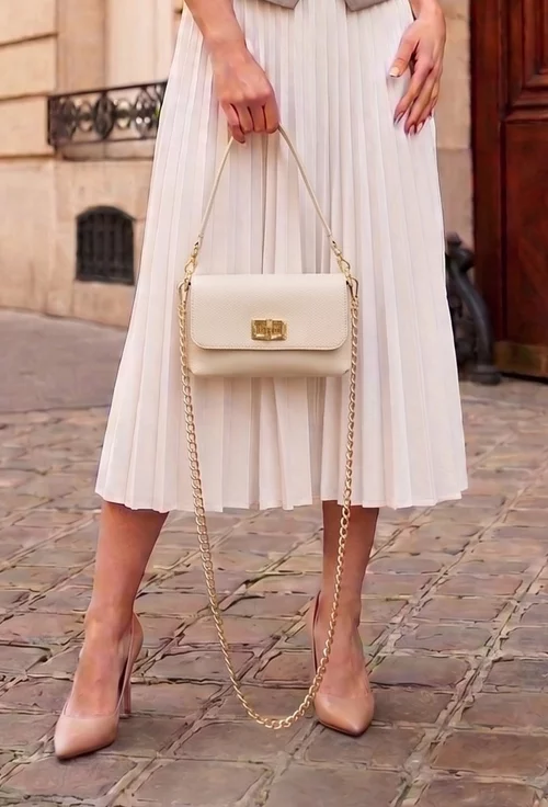Poseta dama bej din piele texturata