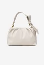 Poseta dama bej din piele texturata cu ornament funda