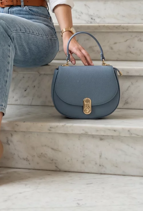 Poseta dama bleu din piele texturata