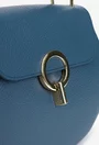 Poseta dama bleu din piele texturata cu detalii metalice aurii