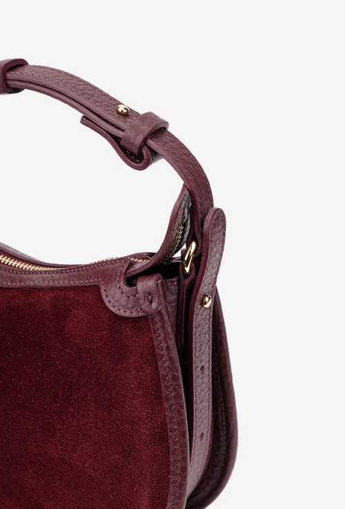 Poseta dama burgundy din piele cu bareta reglabila