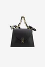 Poseta dama din piele neagra cu ornament esarfa
