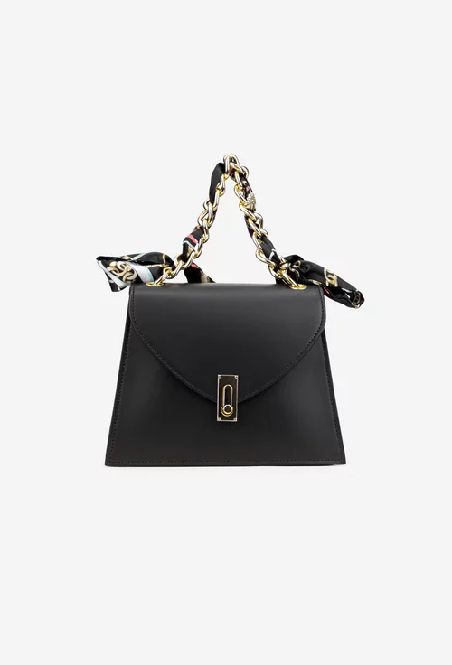 Poseta dama din piele neagra cu ornament esarfa