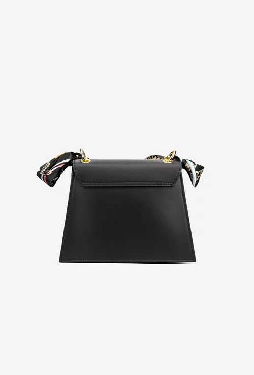 Poseta dama din piele neagra cu ornament esarfa