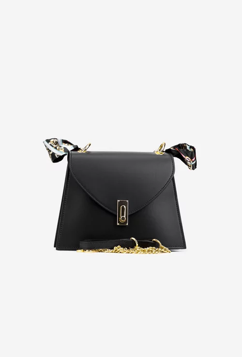 Poseta dama din piele neagra cu ornament esarfa