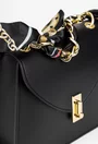 Poseta dama din piele neagra cu ornament esarfa