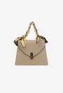 Poseta dama din piele taupe cu ornament esarfa