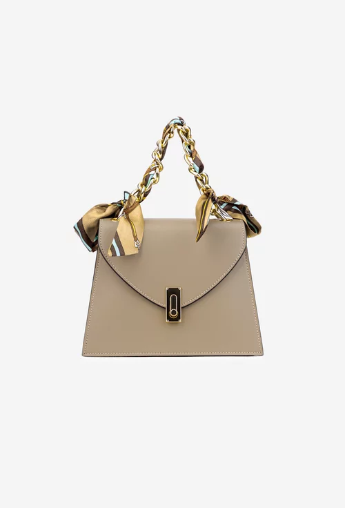 Poseta dama din piele taupe cu ornament esarfa