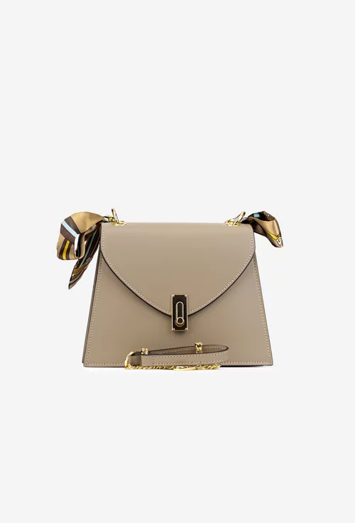 Poseta dama din piele taupe cu ornament esarfa