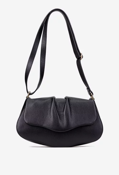 Poseta dama din piele texturata neagra