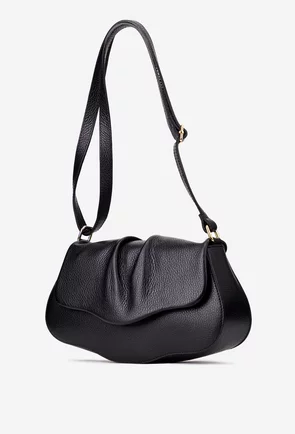 Poseta dama din piele texturata neagra