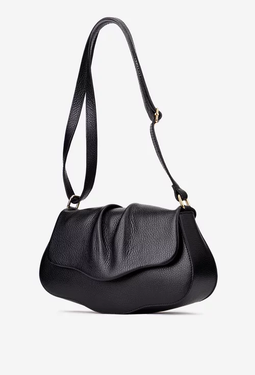 Poseta dama din piele texturata neagra