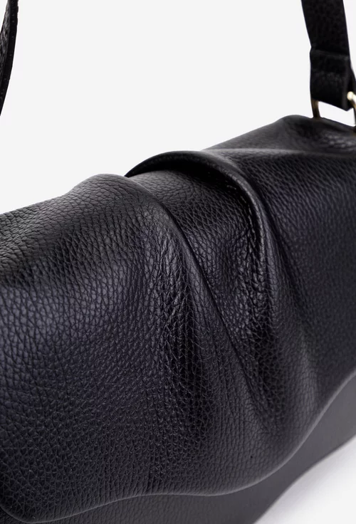 Poseta dama din piele texturata neagra