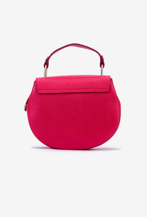 Poseta dama fuchsia din piele texturata cu detalii metalice aurii