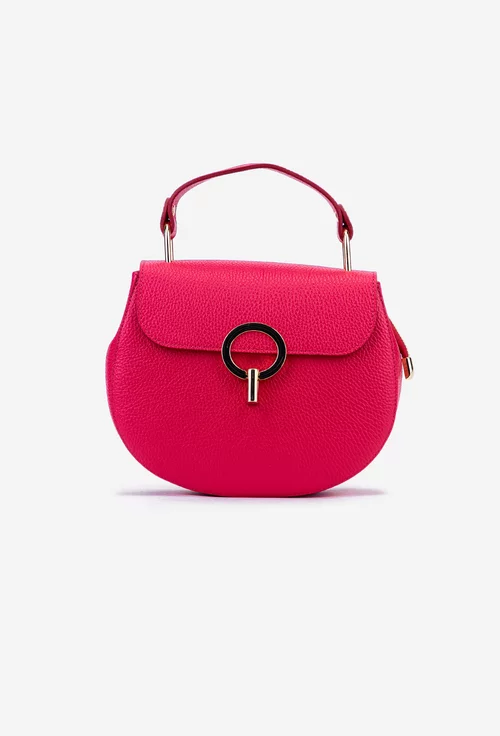 Poseta dama fuchsia din piele texturata cu detalii metalice aurii