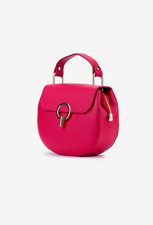 Poseta dama fuchsia din piele texturata cu detalii metalice aurii