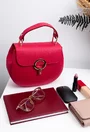 Poseta dama fuchsia din piele texturata cu detalii metalice aurii