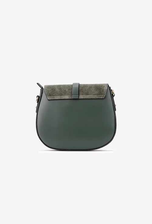 Poseta dama kaki din piele cu clapeta din piele intoarsa