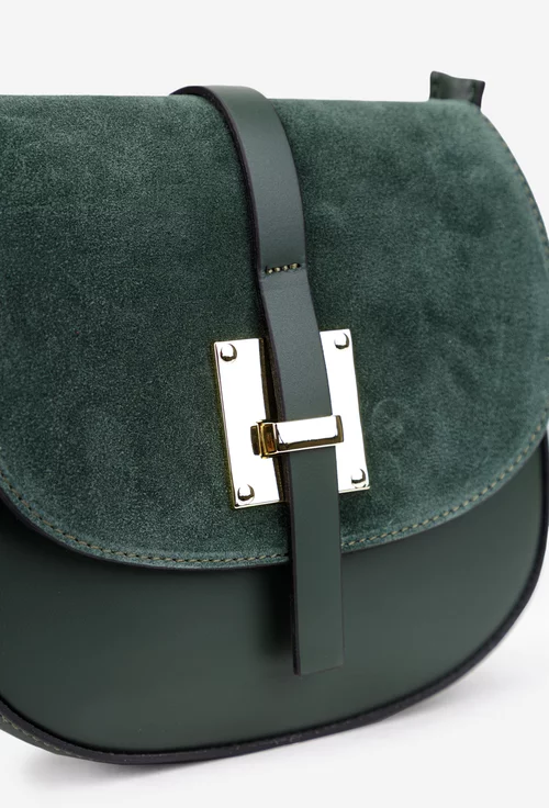 Poseta dama kaki din piele cu clapeta din piele intoarsa