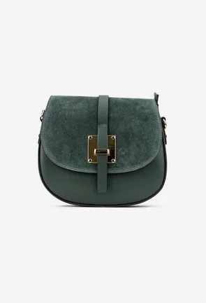 Poseta dama kaki din piele cu clapeta din piele intoarsa