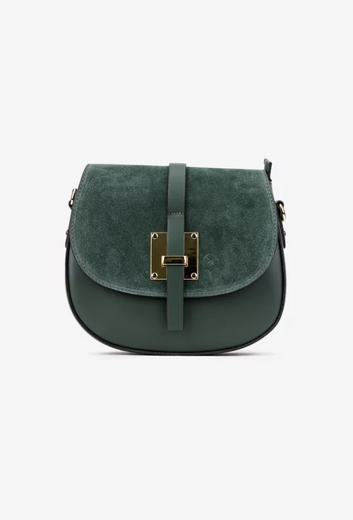 Poseta dama kaki din piele cu clapeta din piele intoarsa