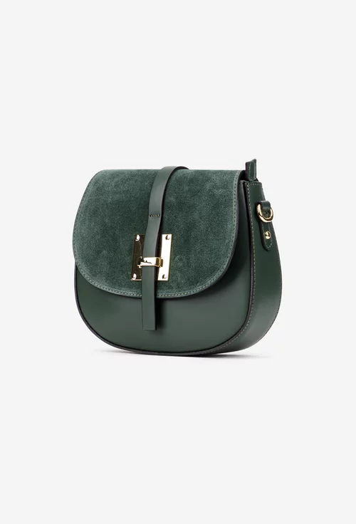 Poseta dama kaki din piele cu clapeta din piele intoarsa