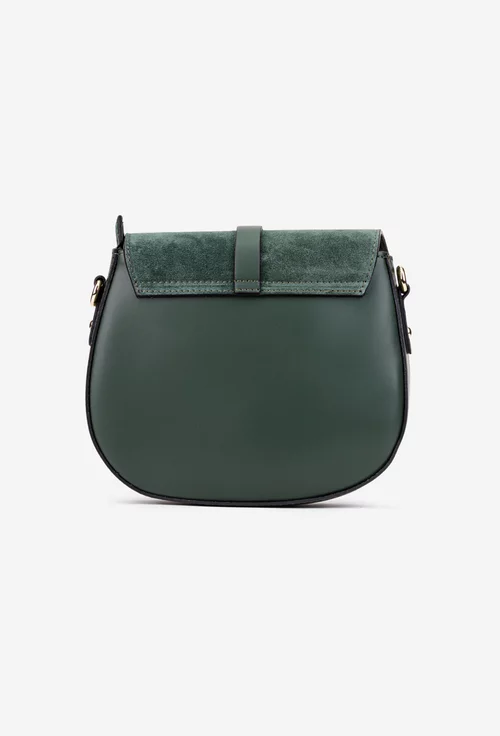 Poseta dama kaki din piele cu clapeta din piele intoarsa