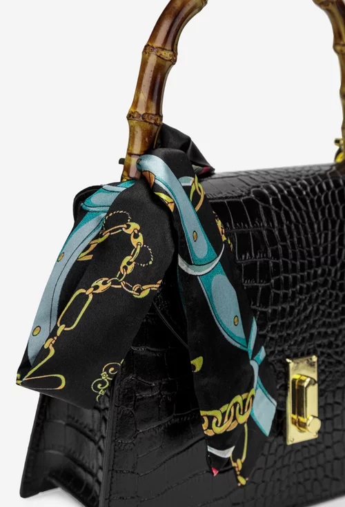 Poseta dama neagra din piele naturala cu ornament