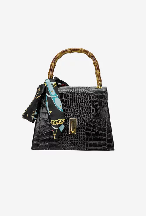Poseta dama neagra din piele naturala cu ornament