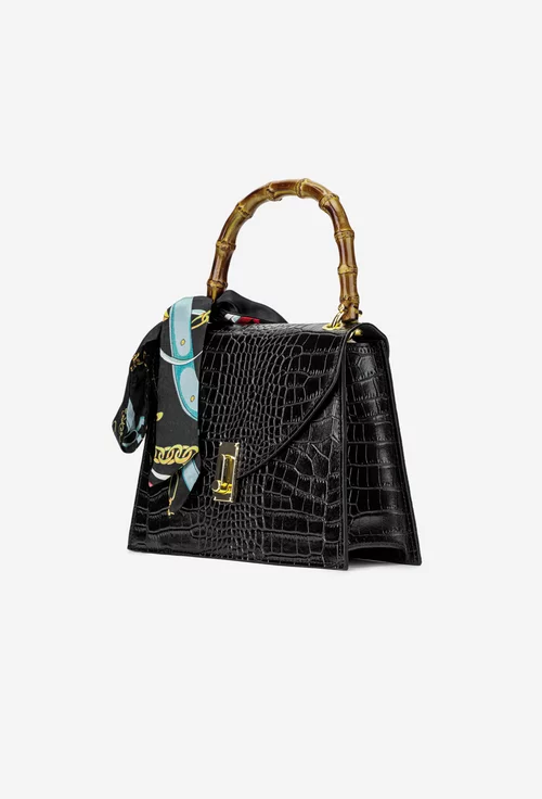 Poseta dama neagra din piele naturala cu ornament