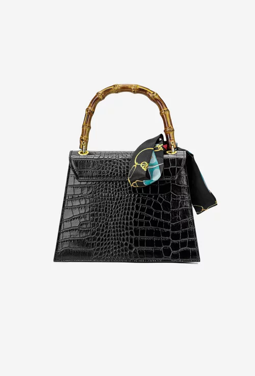 Poseta dama neagra din piele naturala cu ornament