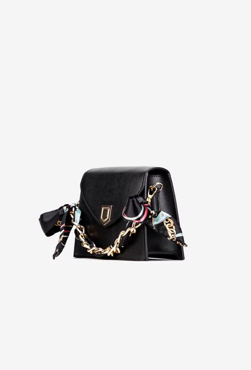Poseta dama neagra din piele naturala cu ornament