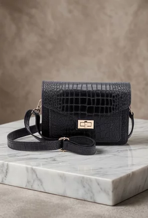 Poseta dama neagra din piele texturata