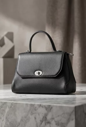 Poseta dama neagra din piele texturata